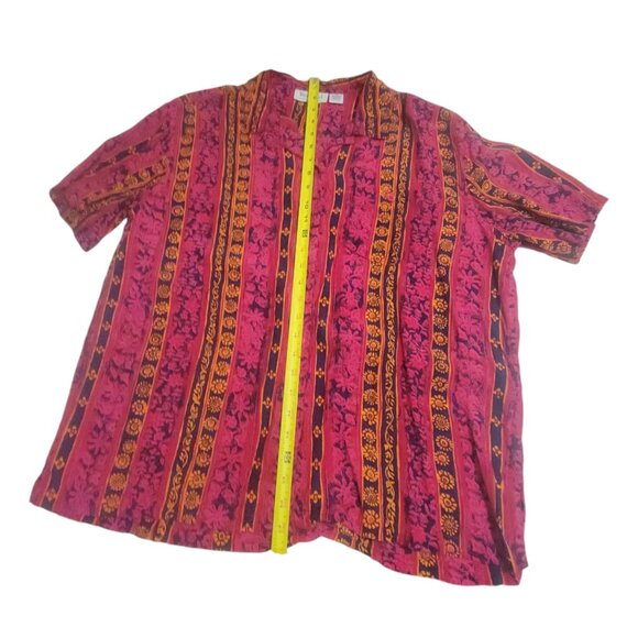 Vintage 90s Westbound Womens XL Button-Up Shirt Bright Pink Orange Rayon Stripe - Picture 8 of 16